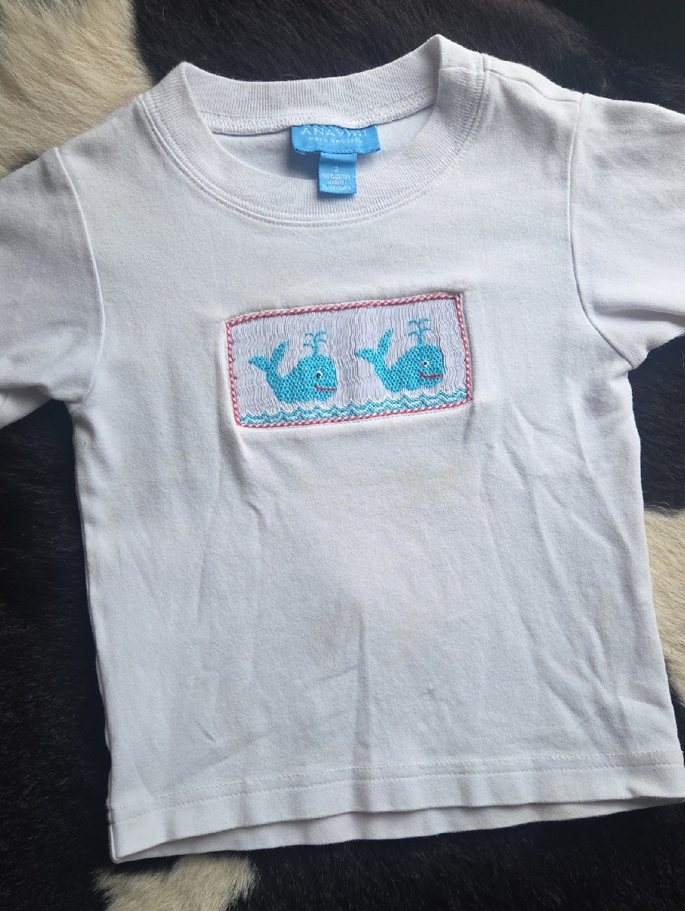 Anavini Handsmocked White Tee Sz 2T
